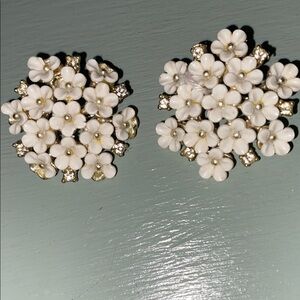 Vintage Coro Gold-Tone Clip-On Earrings with Pearl & Rhinestones Cluster